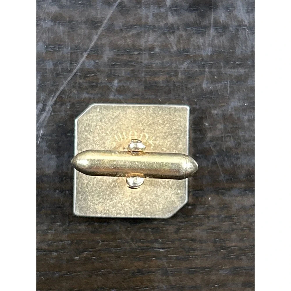 Vintage Swank Gold Tone Mother Pearl Tiered Square Cufflinks Mid Century Modern